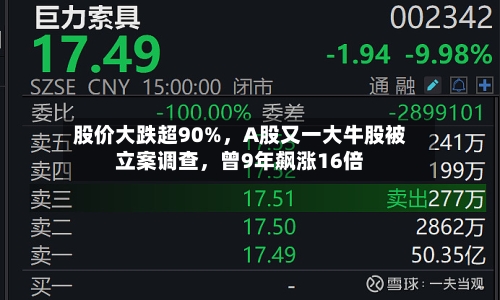 股价大跌超90%	，A股又一大牛股被立案调查，曾9年飙涨16倍-第2张图片