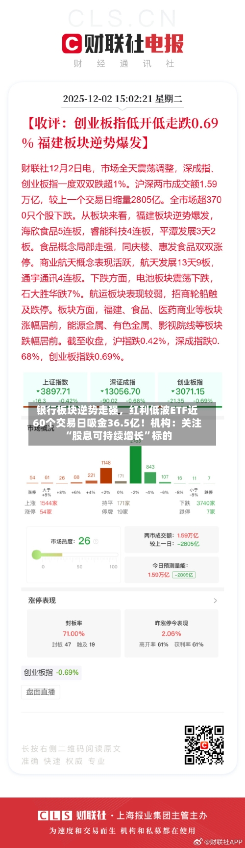 银行板块逆势走强，红利低波ETF近60个交易日吸金36.5亿！机构：关注“股息可持续增长	”标的-第2张图片