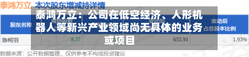 泰鸿万立：公司在低空经济、人形机器人等新兴产业领域尚无具体的业务或项目-第2张图片