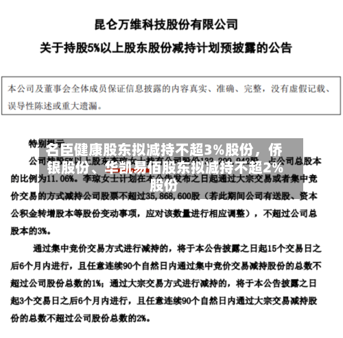 名臣健康股东拟减持不超3%股份，侨银股份、华凯易佰股东拟减持不超2%股份-第3张图片