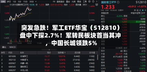 突发急跌！军工ETF华宝（512810）盘中下探2.7%！军转民板块首当其冲，中国长城领跌5%-第3张图片