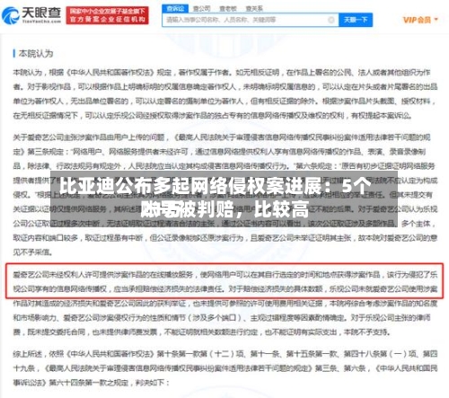 比亚迪公布多起网络侵权案进展：5个账号被判赔	，比较高21万-第3张图片