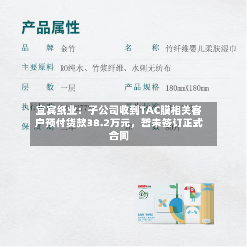 宜宾纸业：子公司收到TAC膜相关客户预付货款38.2万元，暂未签订正式合同