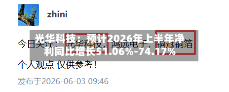 光华科技：预计2026年上半年净利同比增长51.06%-74.17%