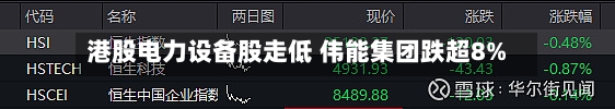 港股电力设备股走低 伟能集团跌超8%