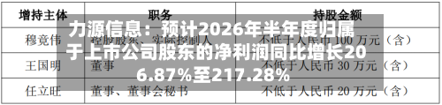 力源信息:预计2026年半年度归属于上市公司股东的净利润同比增长206.87%至217.28%-第1张图片