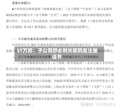 ST万邦:子公司舒必利片获药品注册证书