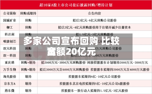 多家公司宣布回购 比较高
金额20亿元