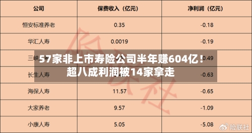 57家非上市寿险公司半年赚604亿！超八成利润被14家拿走