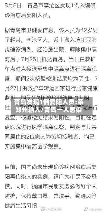 青岛发现1例复阳人员:系郑州输入/青岛一人感染-第3张图片